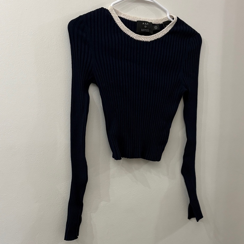 A.L.C. Barney’s New York - women’s small Navy Ribbed Longsleeve with Cream Trim